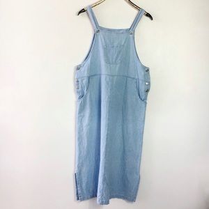 Vintage 80s Overall Midi Dress Light Wash Teddi